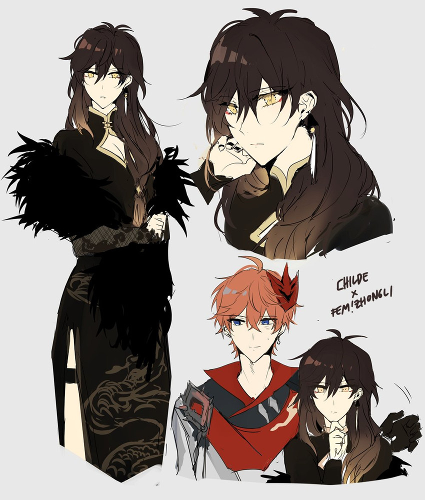 zhongli and tartaglia (genshin impact) drawn by efu_(angelschatedral99)