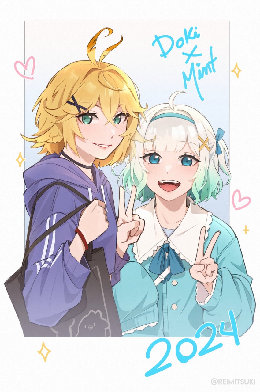 dokibird and mint fantome (indie virtual youtuber) drawn by reimitsuki