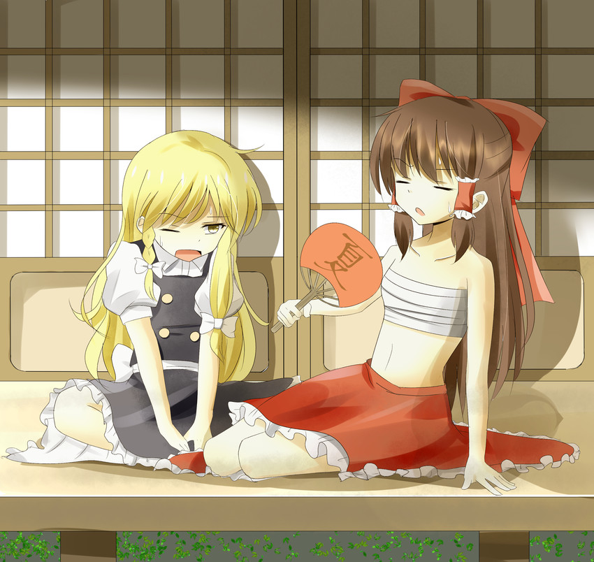 hakurei reimu and kirisame marisa (touhou) drawn by indo_(mdtanaka2007)