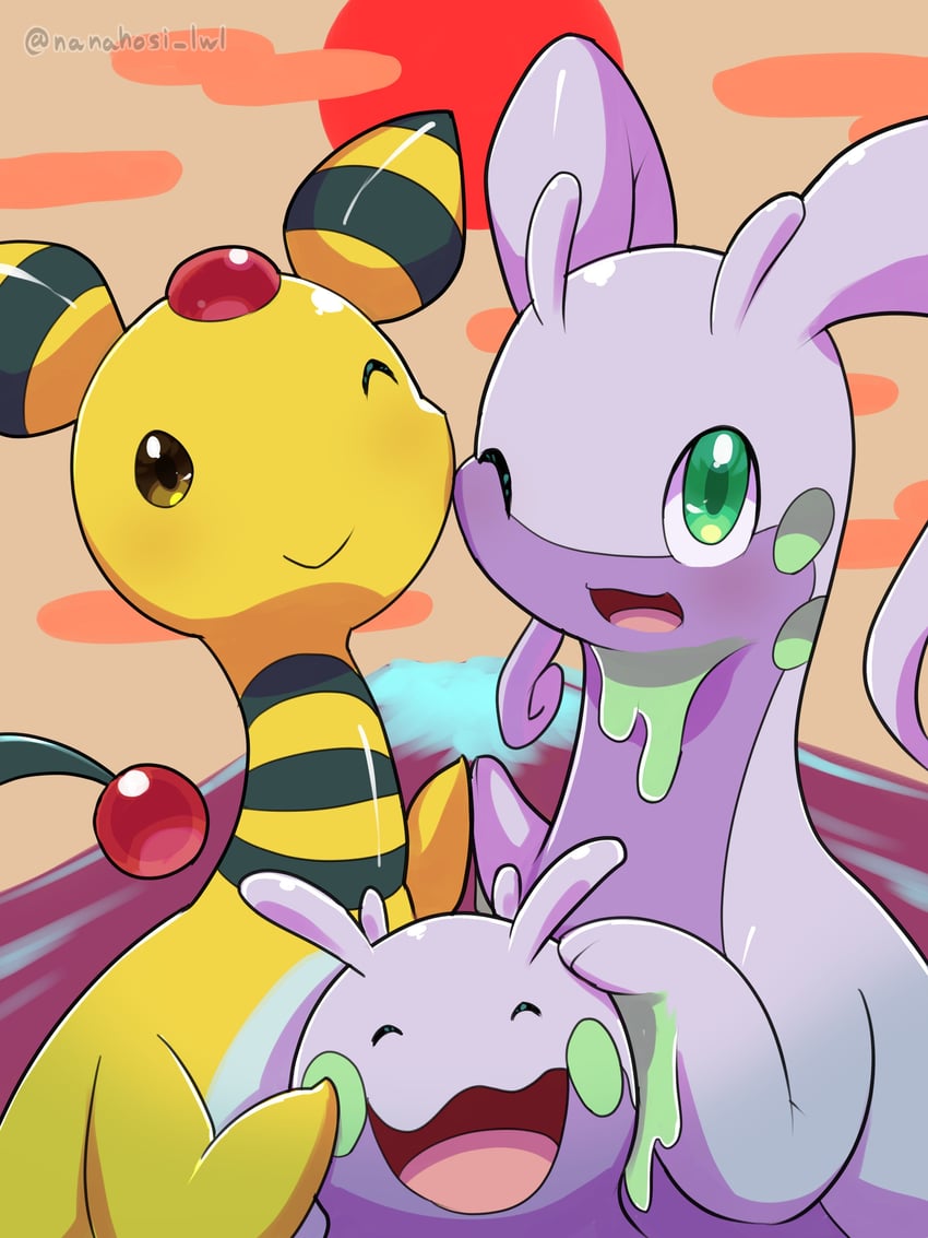 goomy, ampharos, and goodra (pokemon) drawn by nanahoshi_(wadorigi)