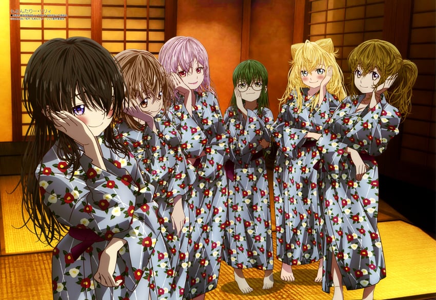 kawazu yuri, kasumi renge, koudaiji erika, yoshino sazanka, sakuya ayame, and 1 more (megami magazine and 1 more)