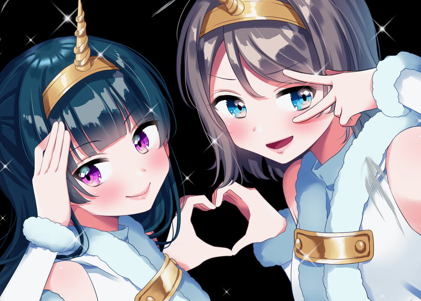 watanabe you and tsushima yoshiko (love live! and 1 more) drawn by hina_(hinalovesugita)