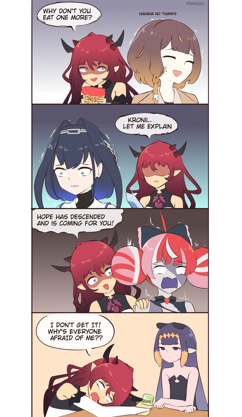 ninomae ina'nis, ouro kronii, irys, kureiji ollie, and anya melfissa (hololive and 2 more) drawn by namiorii
