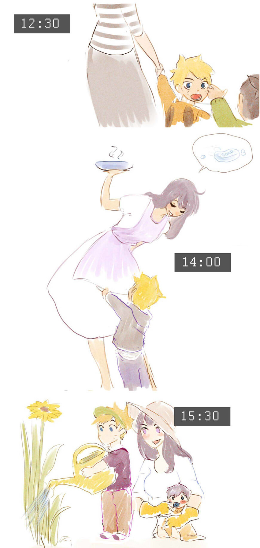 hyuuga hinata, uzumaki boruto, uzumaki himawari, and nara shikadai (naruto) drawn by j.yuuba