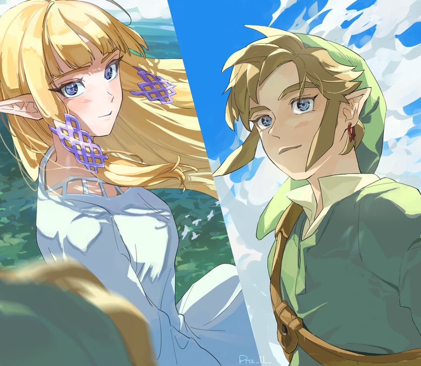 link and princess zelda (the legend of zelda and 1 more) drawn by pra_11