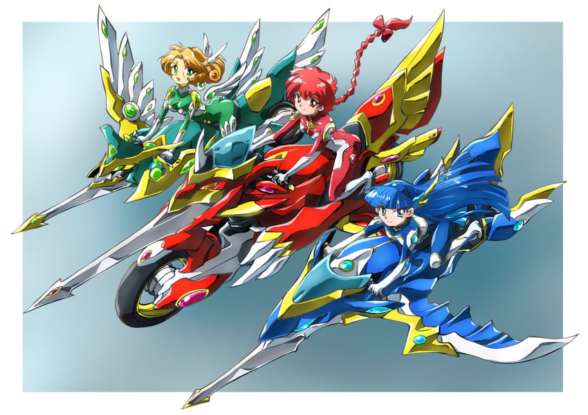 shidou hikaru, ryuuzaki umi, hououji fuu, and combined rayearth (magic knight rayearth) drawn by taiga_hiroyuki