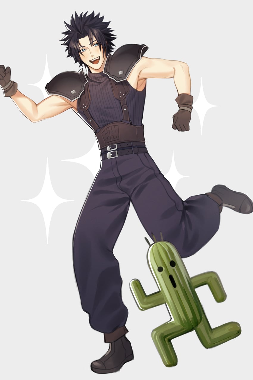 zack fair and sabotender (final fantasy and 2 more) drawn by montaro