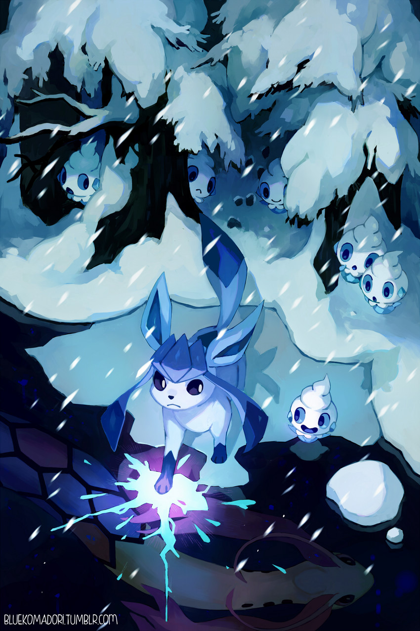 glaceon, milotic, and vanillite (pokemon) drawn by bluekomadori