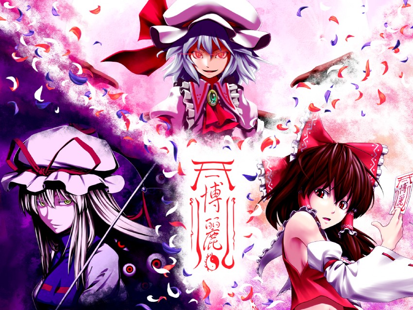 hakurei reimu, remilia scarlet, and yakumo yukari (touhou) drawn by kentairui
