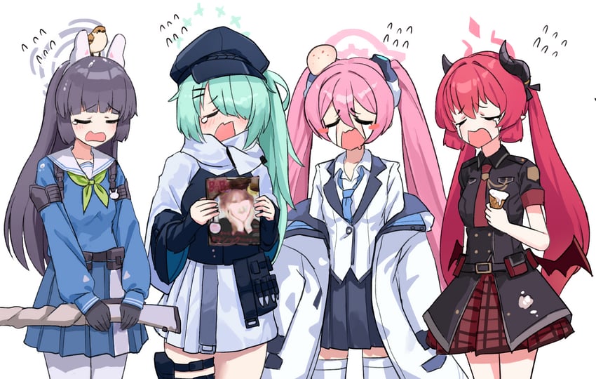 miyu, koyuki, hiyori, and junko (blue archive) drawn by gabang