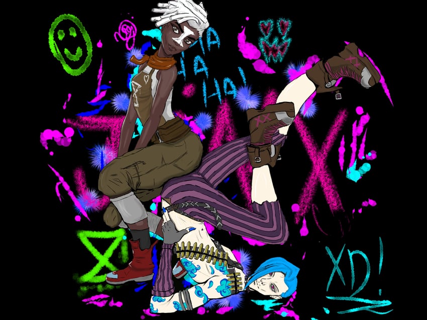 jinx, arcane jinx, ekko, and firelight ekko (league of legends and 1 more) drawn by voltryn