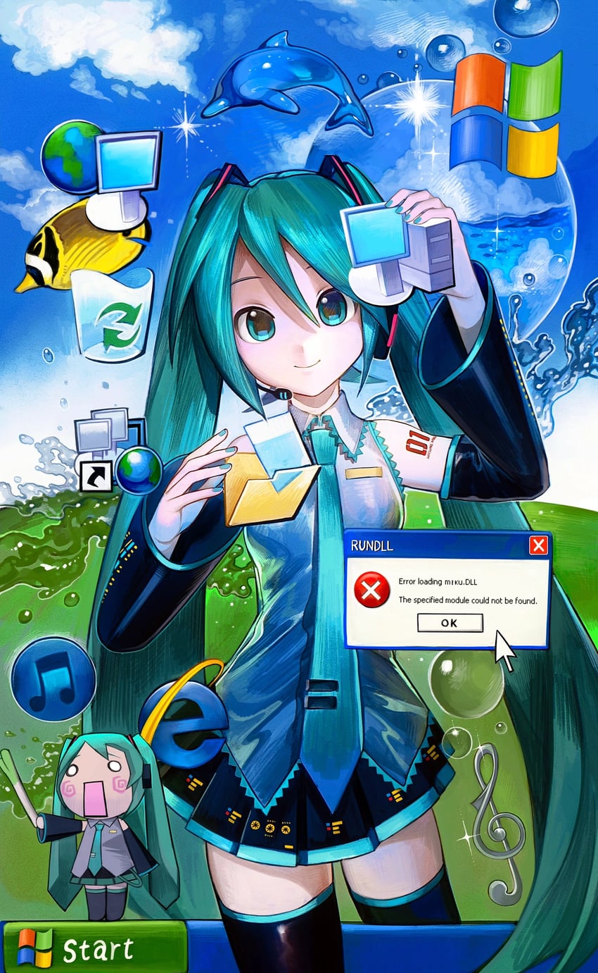 hatsune miku and hachune miku (vocaloid and 4 more) drawn by huli_xiaobai