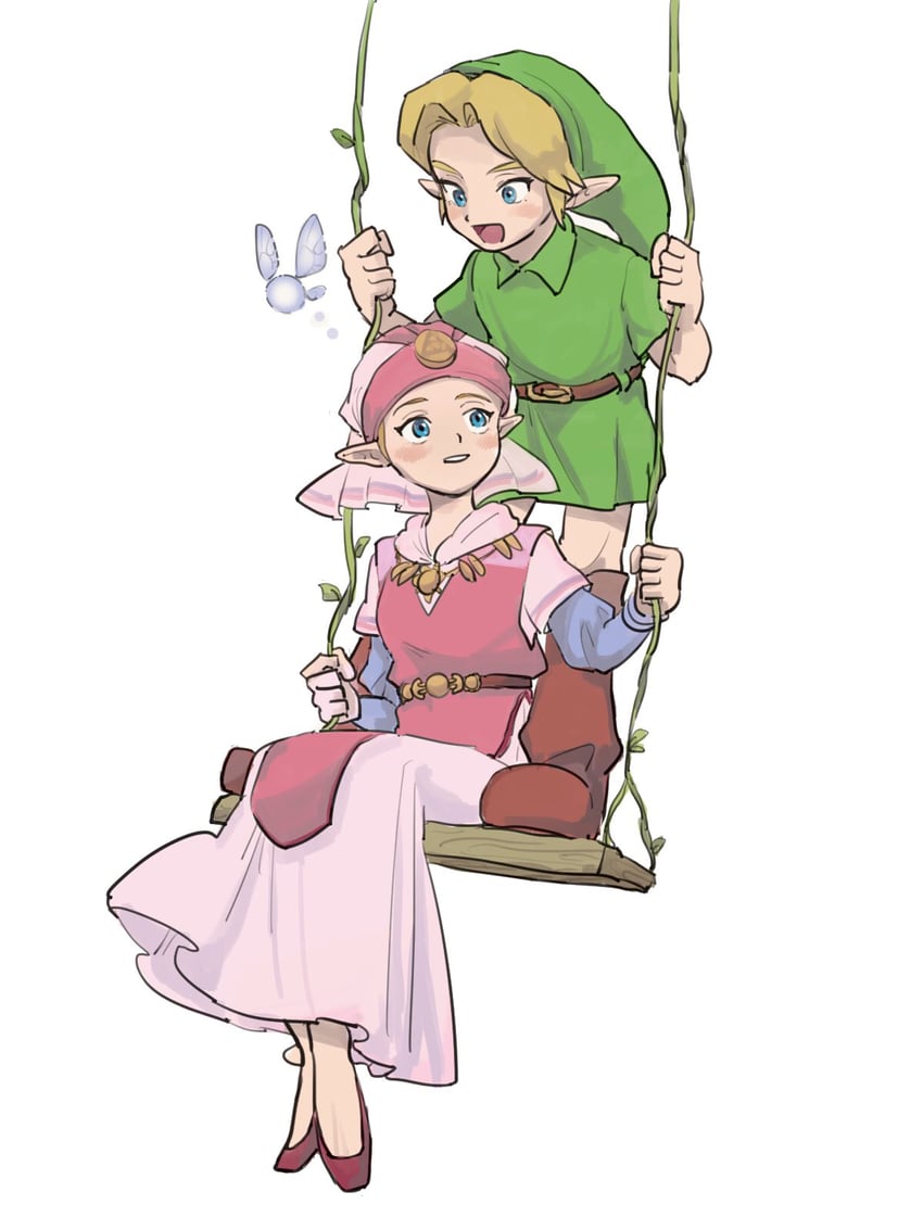 link, princess zelda, young link, navi, and young zelda (the legend of zelda and 1 more) drawn by yamori_(yamoooon21)