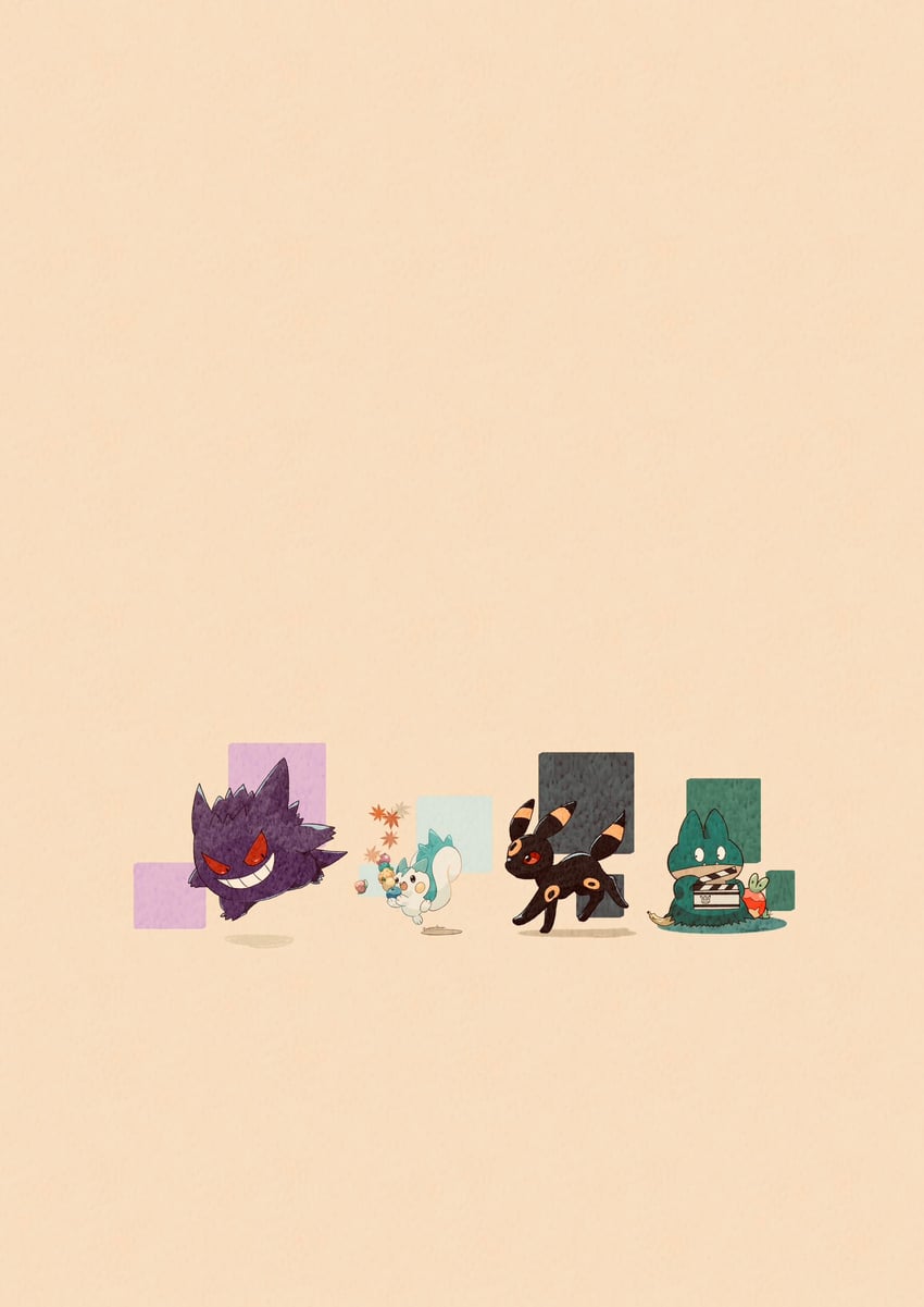 umbreon, gengar, pachirisu, applin, and munchlax (pokemon) drawn by zozozoshion