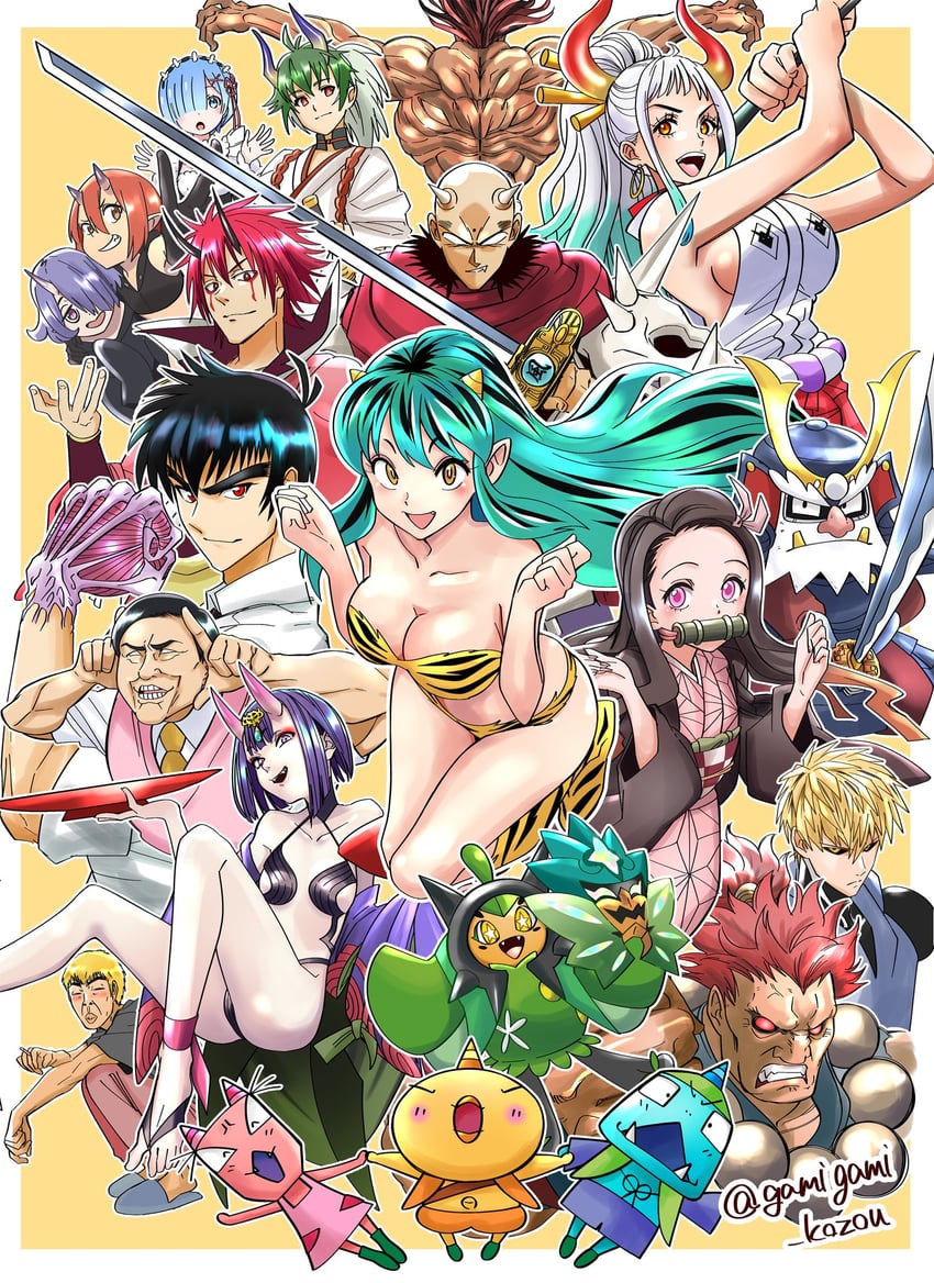 rem, shuten douji, kamado nezuko, lum, yamato, and 16 more (fate and 19 more) drawn by gamigami_maou_(artist)