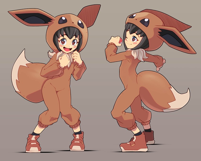 eevee and poke kid (pokemon and 1 more) drawn by arnaud_tegny