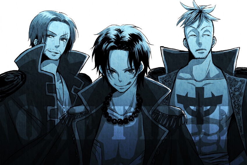 portgas d. ace, shanks, and marco (one piece) drawn by honey_bunny