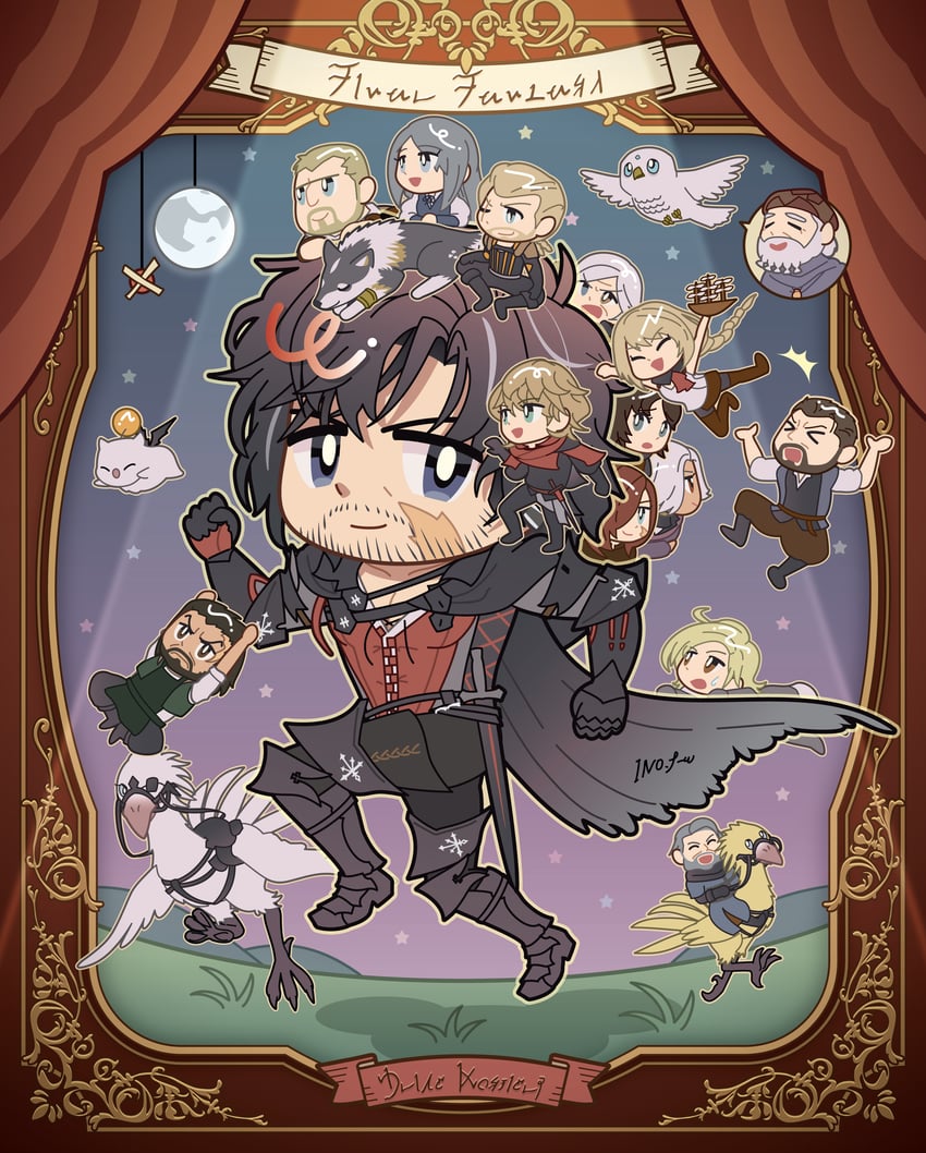 clive rosfield, jill warrick, dion lesage, joshua rosfield, torgal, and 13 more (final fantasy and 1 more) drawn by ino_f-w