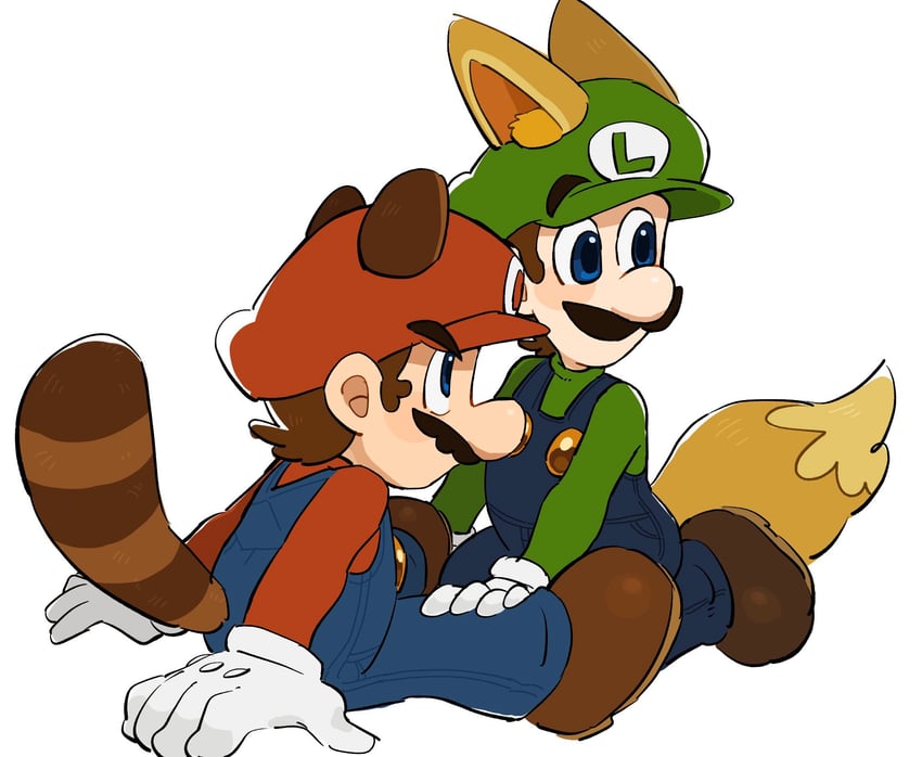 mario, luigi, tanuki mario, and kitsune luigi (mario and 1 more) drawn by mimimi_(mimimim9999)