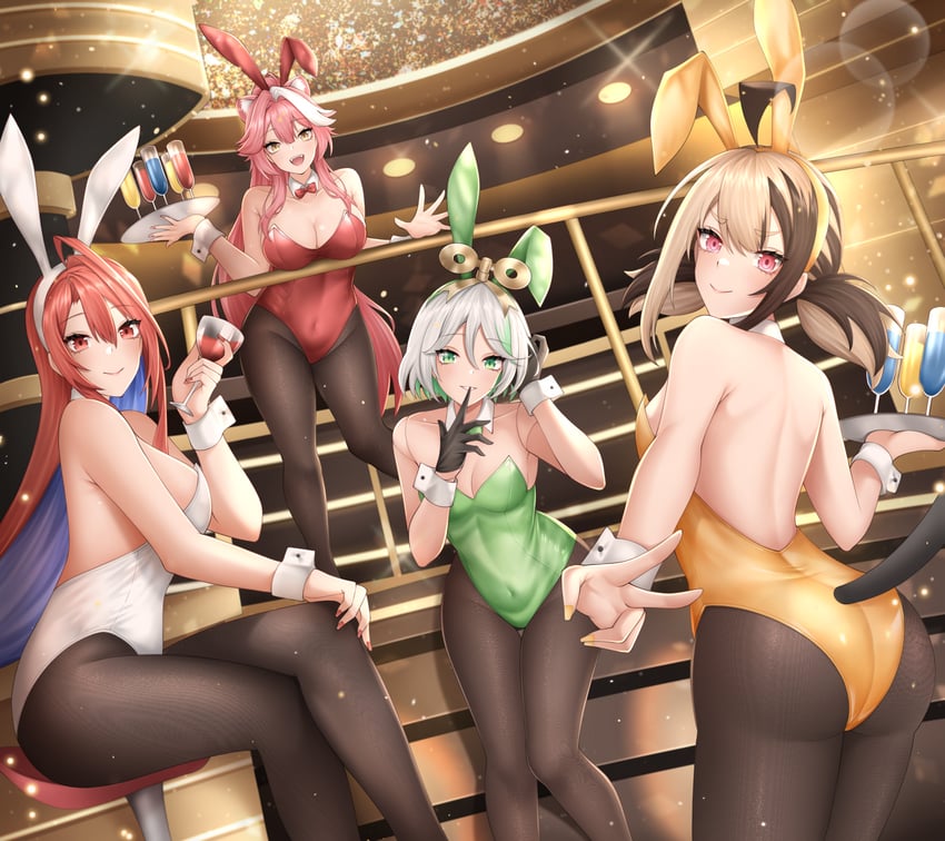 raora panthera, gigi murin, cecilia immergreen, and elizabeth rose bloodflame (hololive and 1 more) drawn by popcornflakes