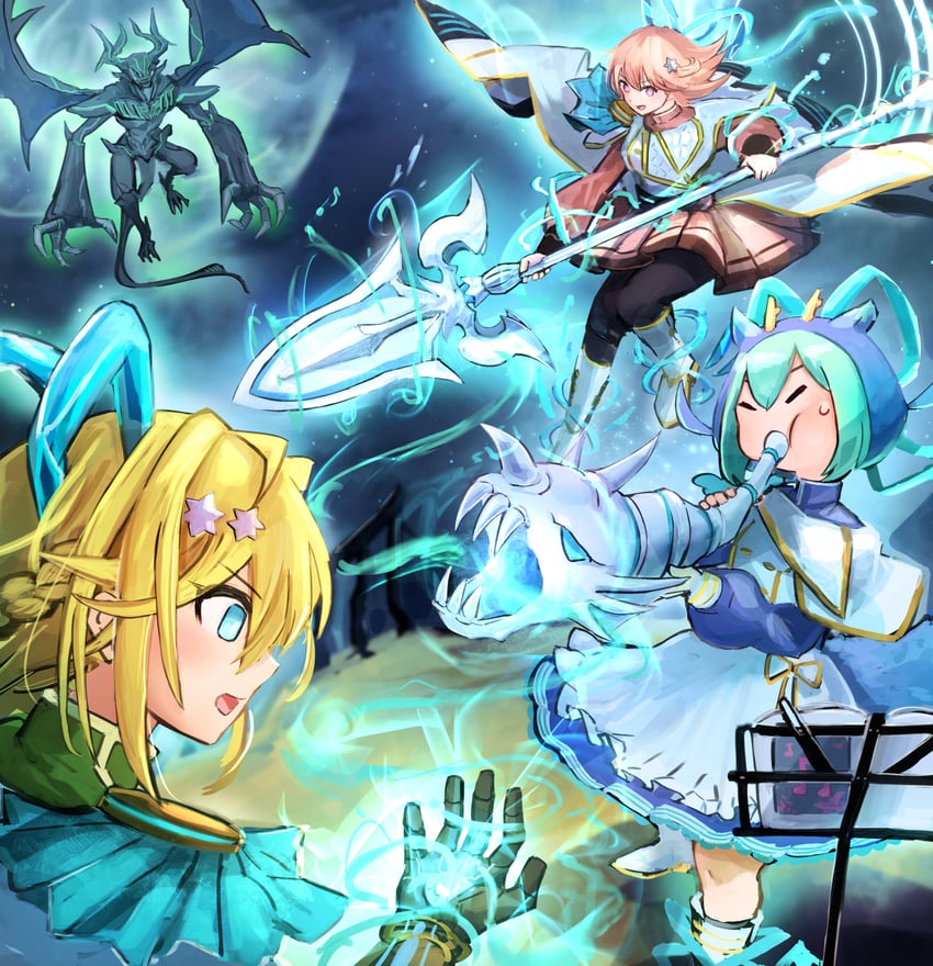 laundry dragonmaid, exosister elis, exosister stella, exosister mikailis, exosister kaspitell, and 1 more (yu-gi-oh!) drawn by hatano_kiyoshi