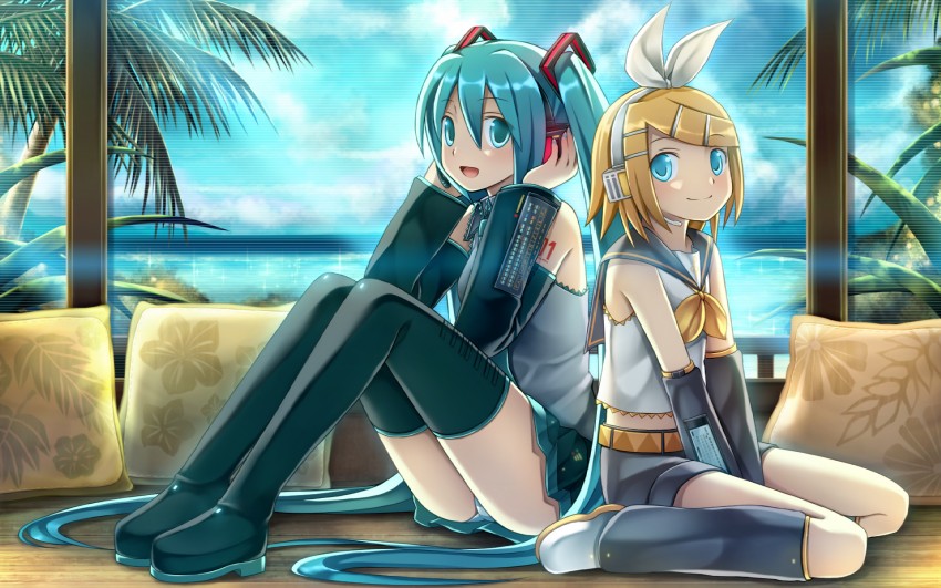 hatsune miku and kagamine rin (vocaloid) drawn by namaru_(summer_dandy)