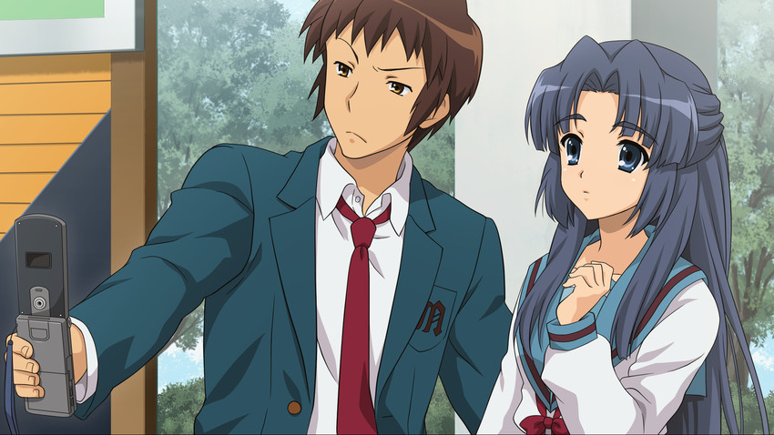 kyon and asakura ryoko (suzumiya haruhi no yuuutsu and 2 more)