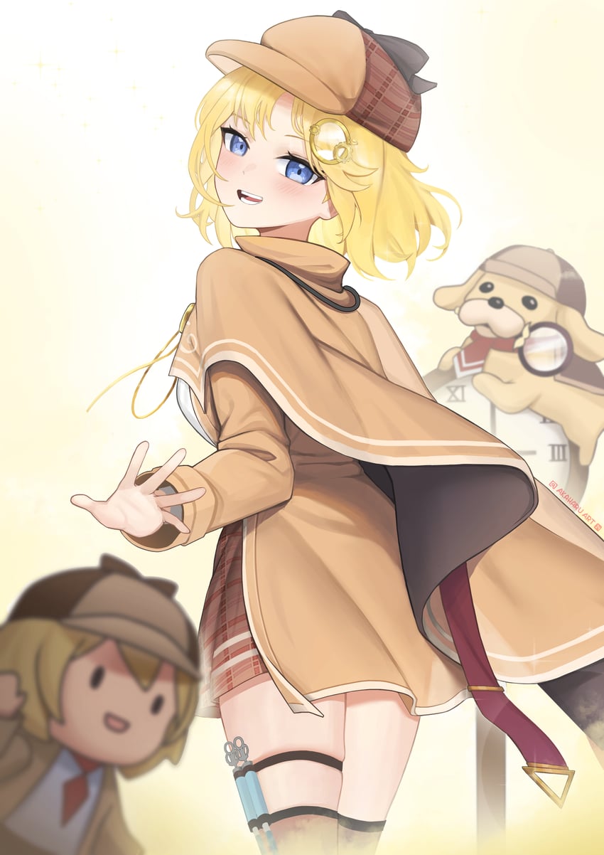 watson amelia, bubba, and smol ame (hololive and 1 more) drawn by akaharuu