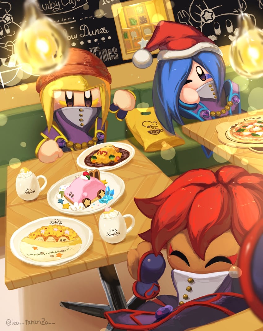 kirby, waddle dee, zan partizanne, francisca, flamberge, and 1 more (kirby and 2 more) drawn by leo_taranza