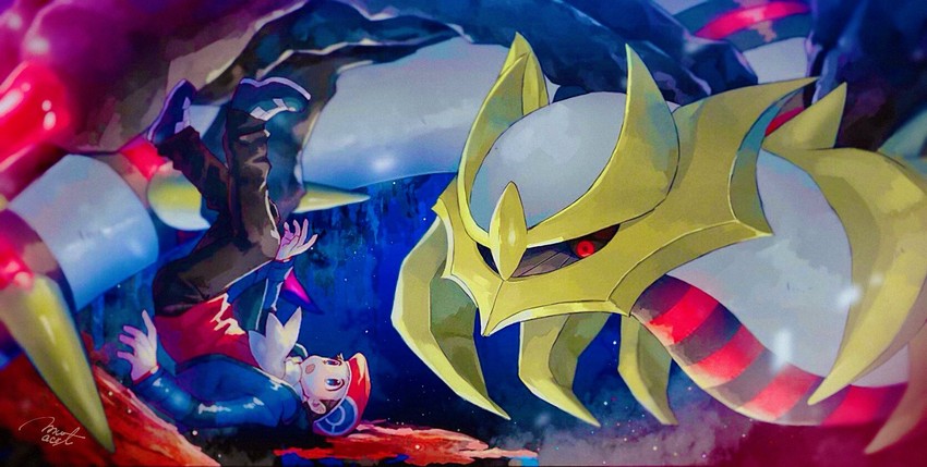 lucas and giratina (pokemon and 2 more) drawn by hanenbo