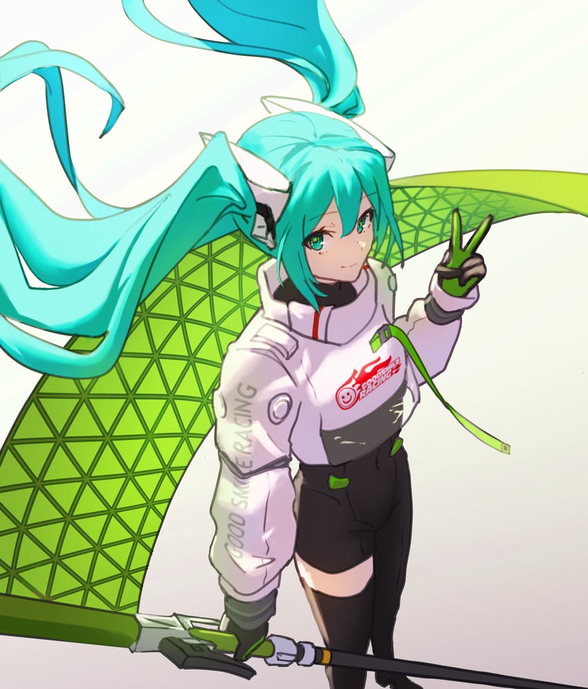 hatsune miku and racing miku (vocaloid and 1 more) drawn by galaxy_july