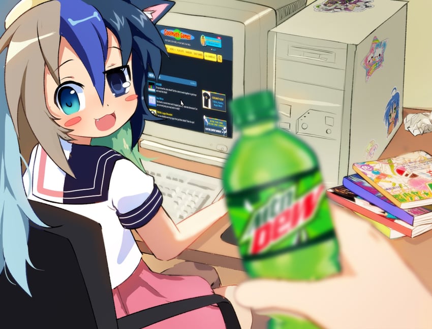 izumi konata, moetron, momousa, and hanausa (lucky star and 6 more) drawn by onlinepetclub