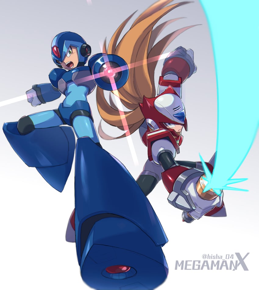 zero and x (mega man and 1 more) drawn by vani_(hisha_04)
