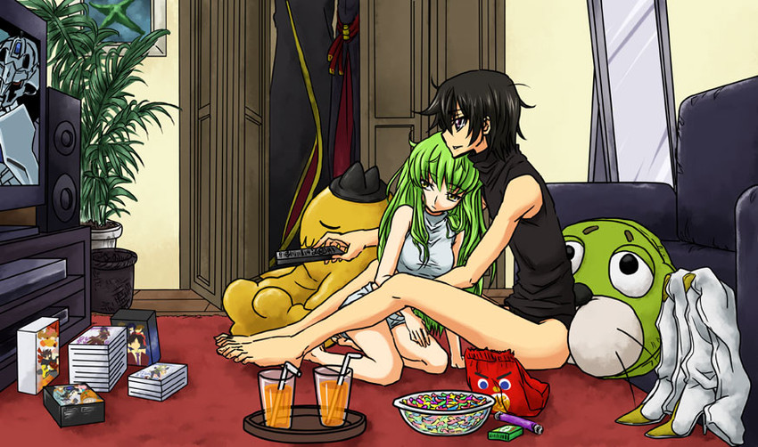 c.c., lelouch vi britannia, zero, cheese-kun, kazuma, and 2 more (code geass and 2 more) drawn by nico_(hero300)