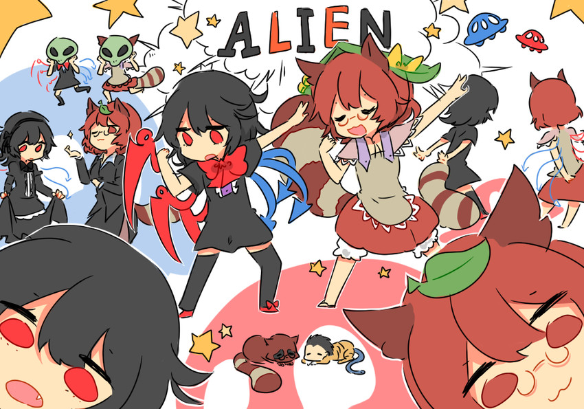 houjuu nue, futatsuiwa mamizou, and mib mamizou (touhou and 2 more) drawn by misha_(hoongju)