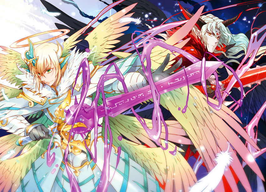 archangel lucifer and archdemon lucifer (puzzle & dragons) drawn by pinki_(shounenkakuseiya)