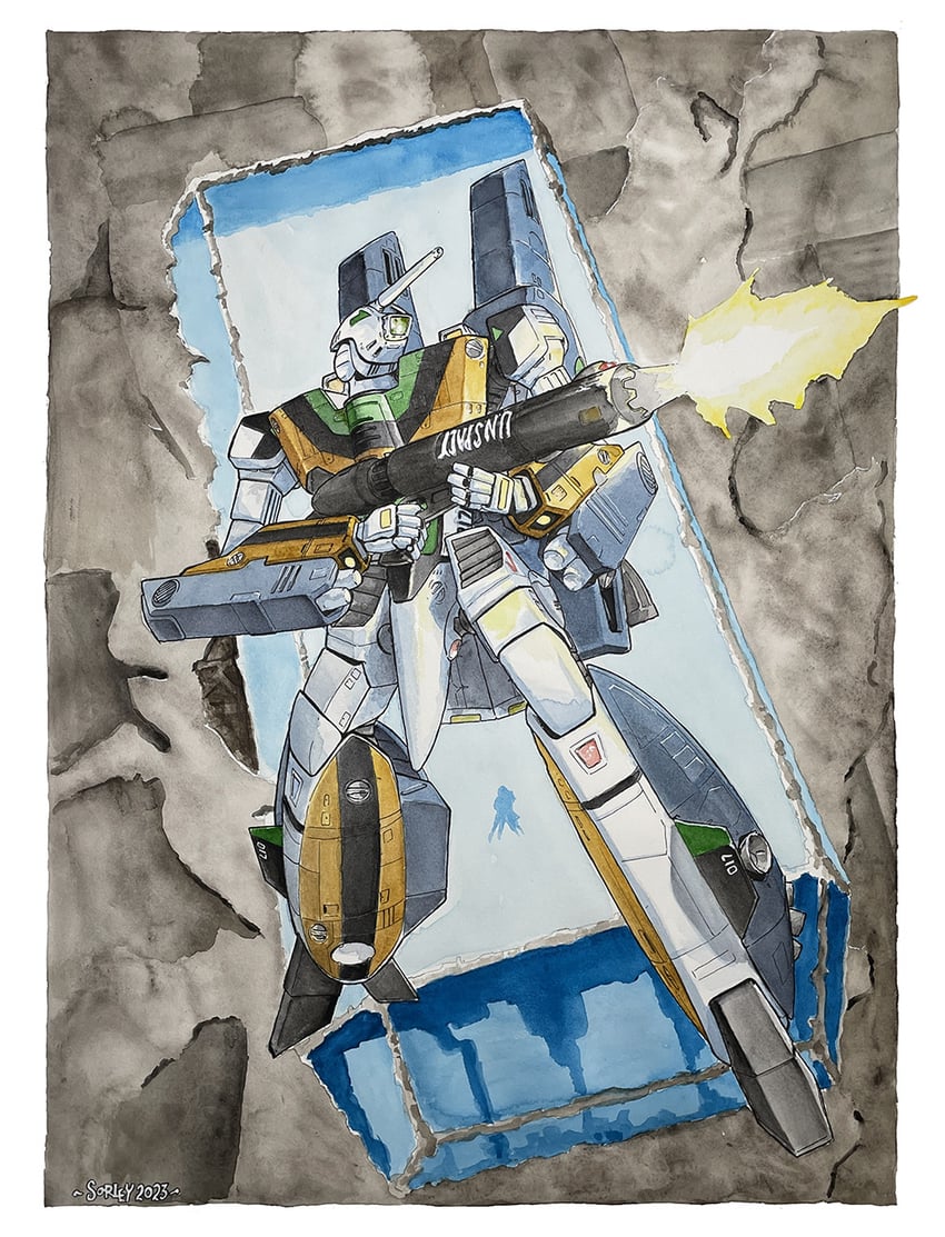 vf-1, lynn minmay, sdf-1, ichijou hikaru, vf-1a, and 1 more (macross and 1 more) drawn by jeff_sorley