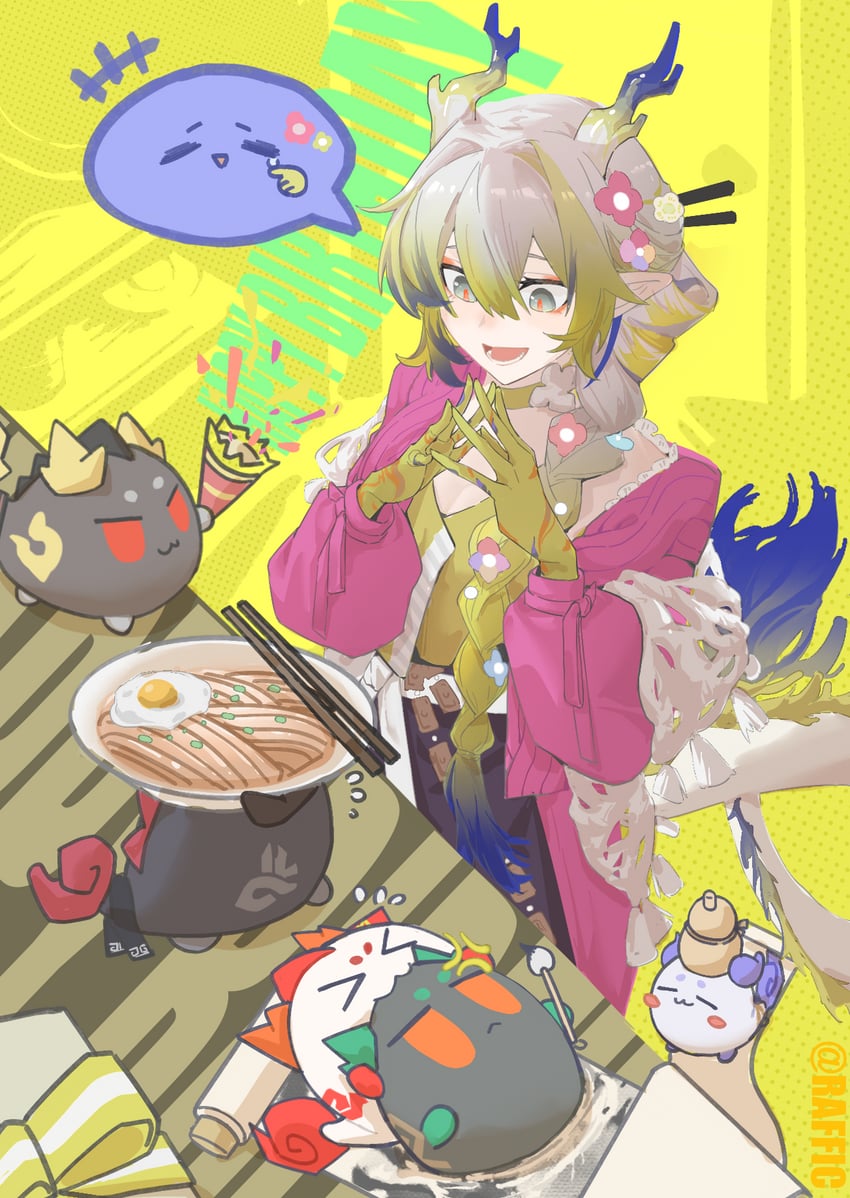 shu, dusk, nian, ling, chongyue, and 1 more (arknights) drawn by raffic