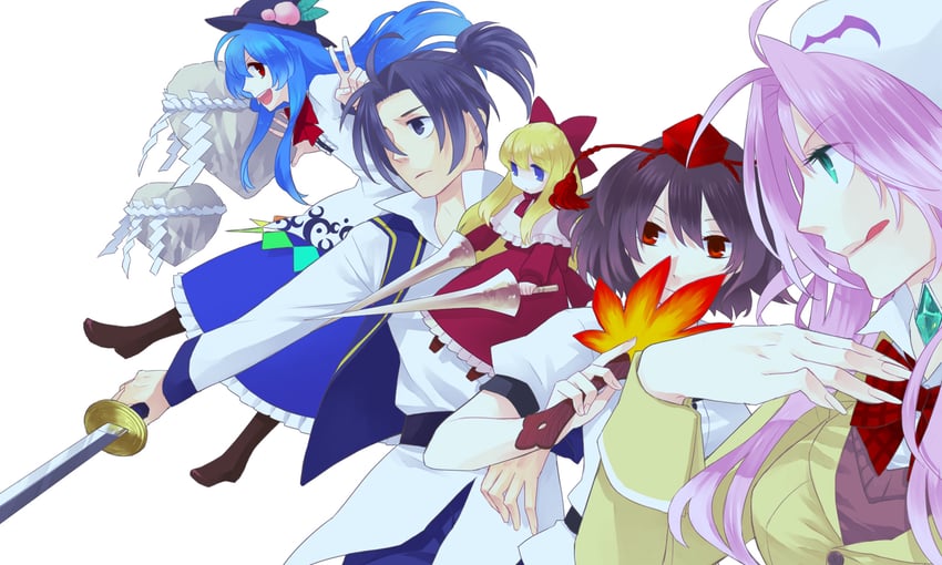 shameimaru aya, hinanawi tenshi, shanghai doll, heroine, and kaede (touhou and 2 more) drawn by inoue_mikuni