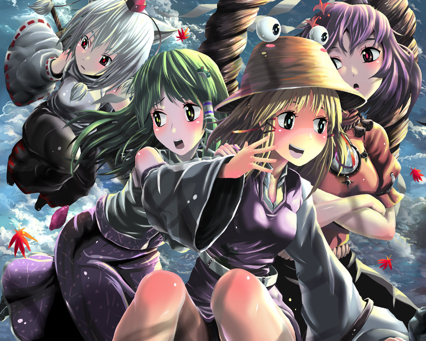 kochiya sanae, inubashiri momiji, moriya suwako, and yasaka kanako (touhou) drawn by kabutoyama