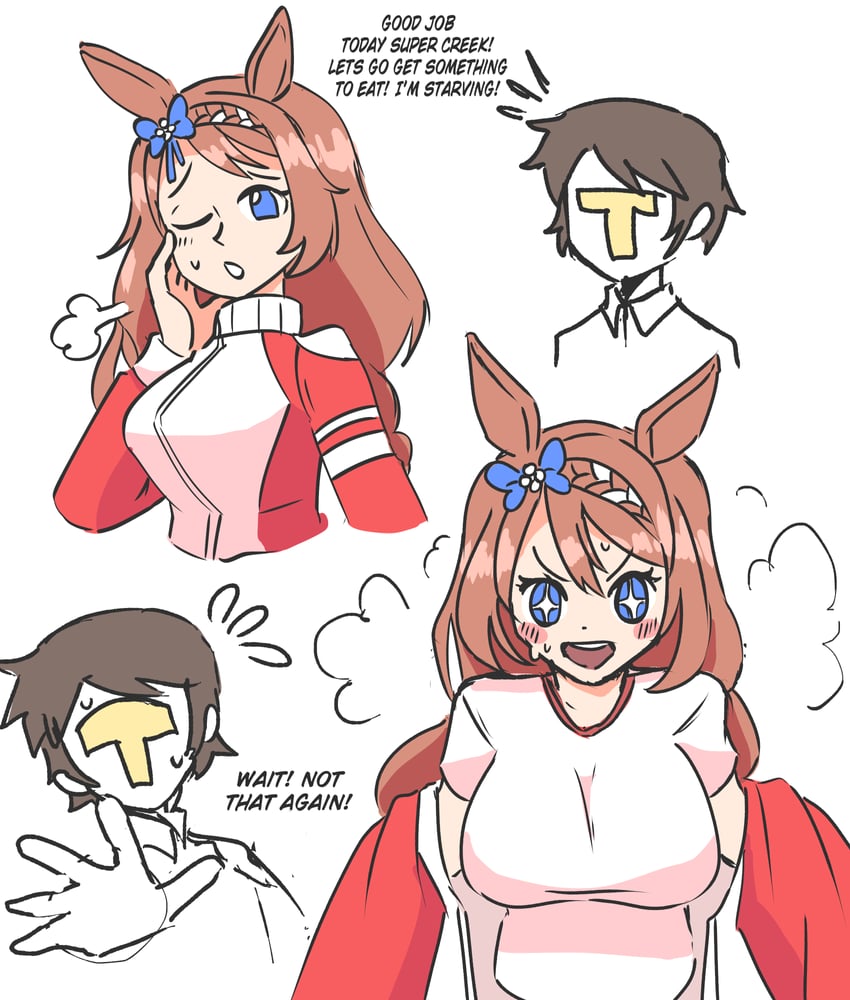 trainer, t-head trainer, and super creek (umamusume) drawn by starlinkman