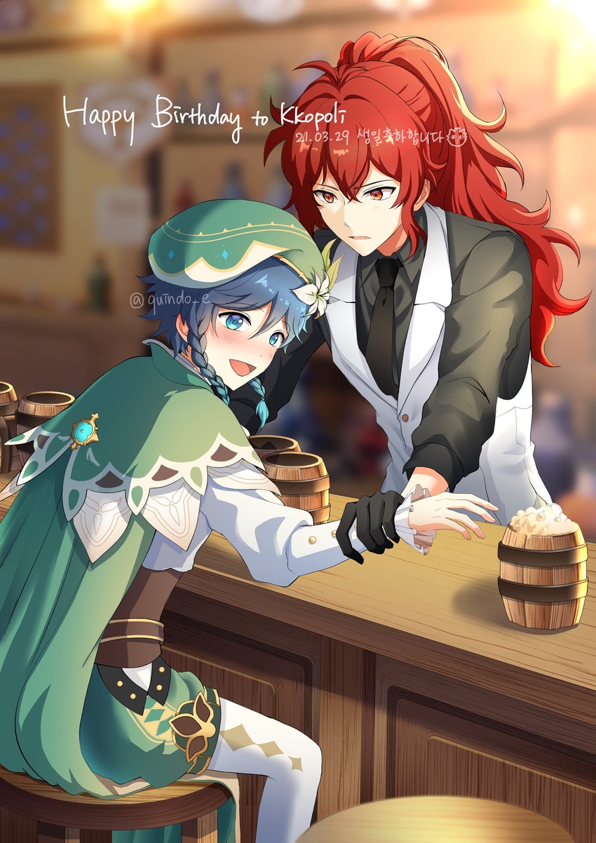 venti and diluc (genshin impact) drawn by kindo