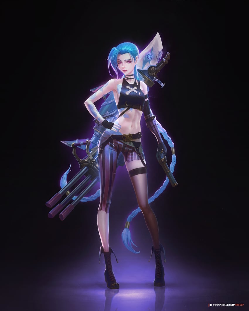 jinx and arcane jinx (league of legends and 1 more) drawn by fanfoxy