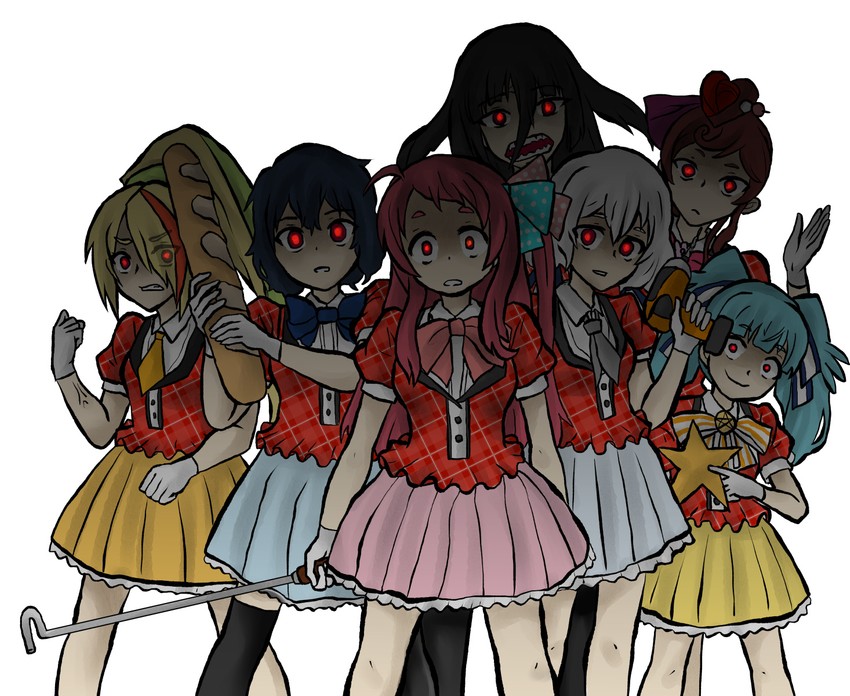 konno junko, minamoto sakura, mizuno ai, nikaidou saki, hoshikawa lily, and 3 more (zombie land saga) drawn by enokuma_uuta
