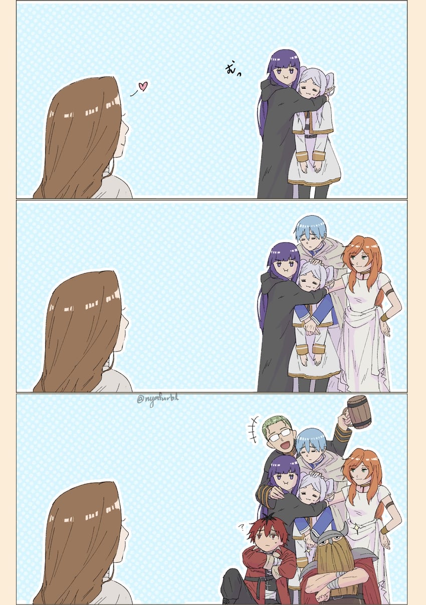 frieren, fern, stark, himmel, eisen, and 3 more (sousou no frieren) drawn by nyafurbl