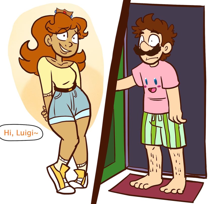 kirby, luigi, and princess daisy (mario and 1 more) drawn by sarah_sketches