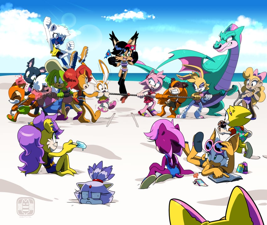 amy rose, blaze the cat, rouge the bat, cream the rabbit, sally acorn, and 12 more (sonic and 7 more) drawn by deebs