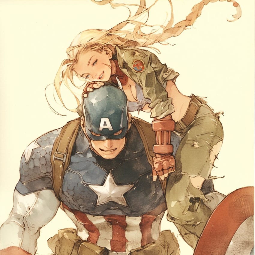 cammy white, steve rogers, and captain america (street fighter and 6 more) drawn by cl10000x