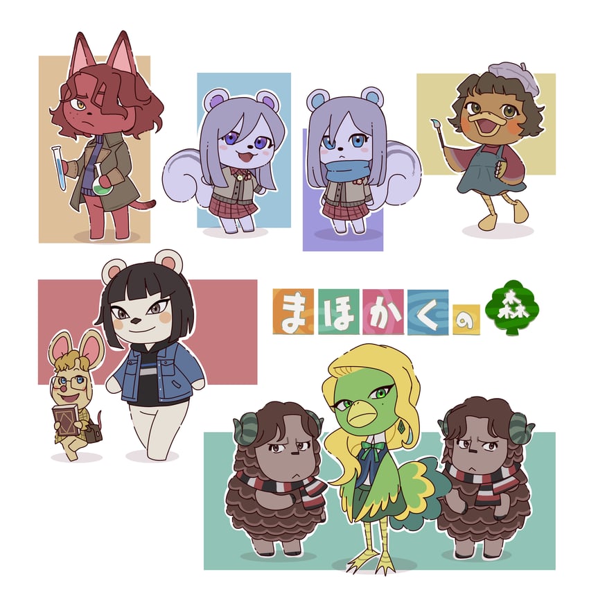 cassandra vole, daniel page, ivy warrington, lottie turner, robyn thistlethwaite, and 4 more (animal crossing and 3 more) drawn by wohara