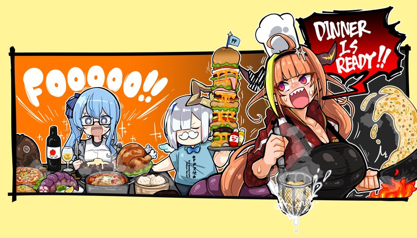 hoshimachi suisei, amane kanata, and kiryu coco (hololive) drawn by syoya